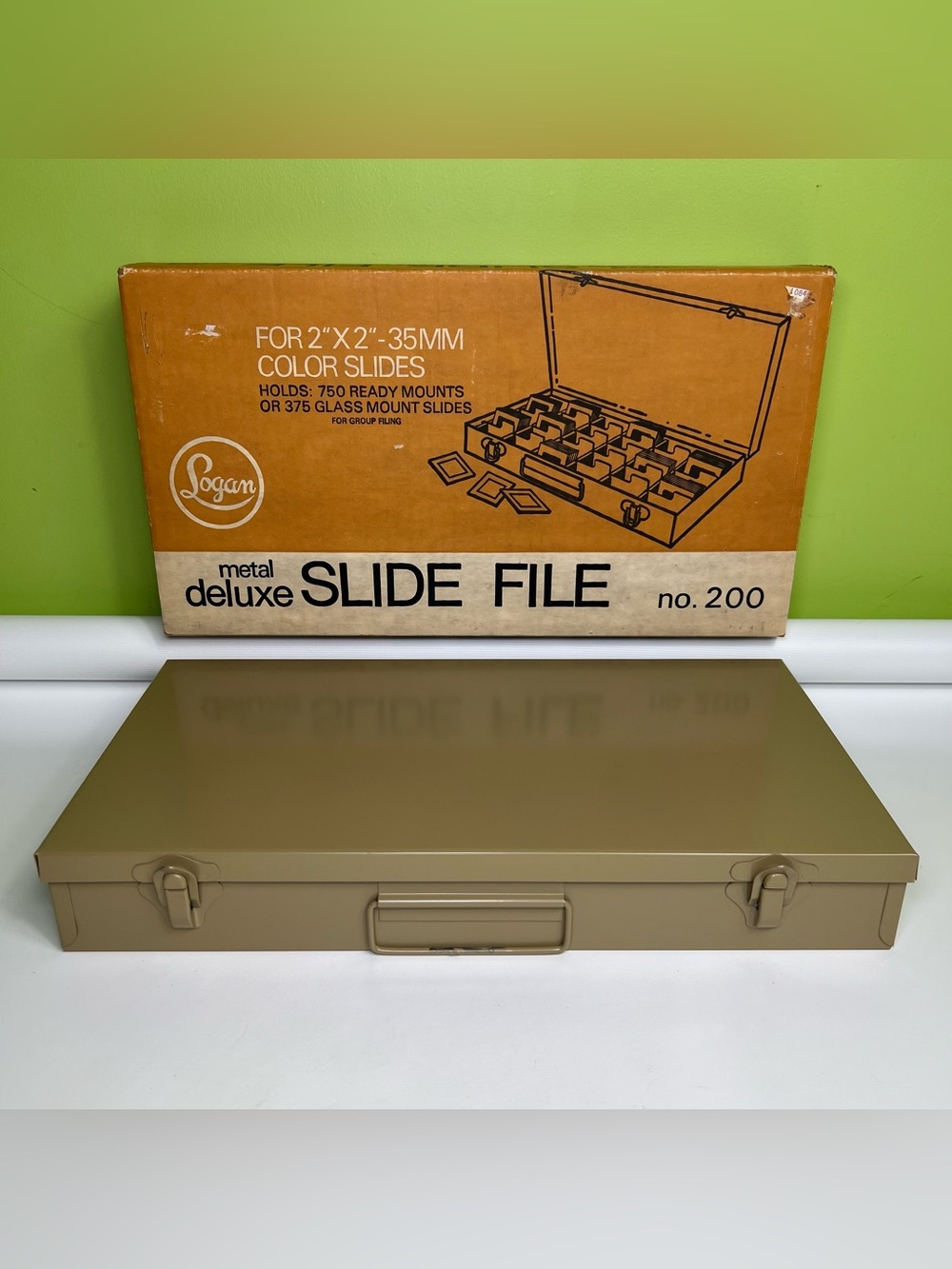 Logan Metal Deluxe Slide File No. 200,  2” × 2” 35mm photographic slides